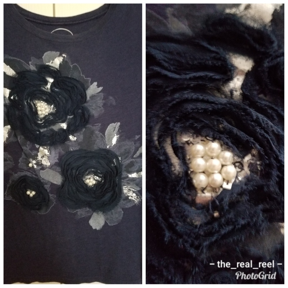 2 for $25 INC Navy Blue Embellished T Shirt